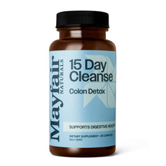 Mayfair Naturals 15 Day Cleanse bottle front view, supports digestive balance