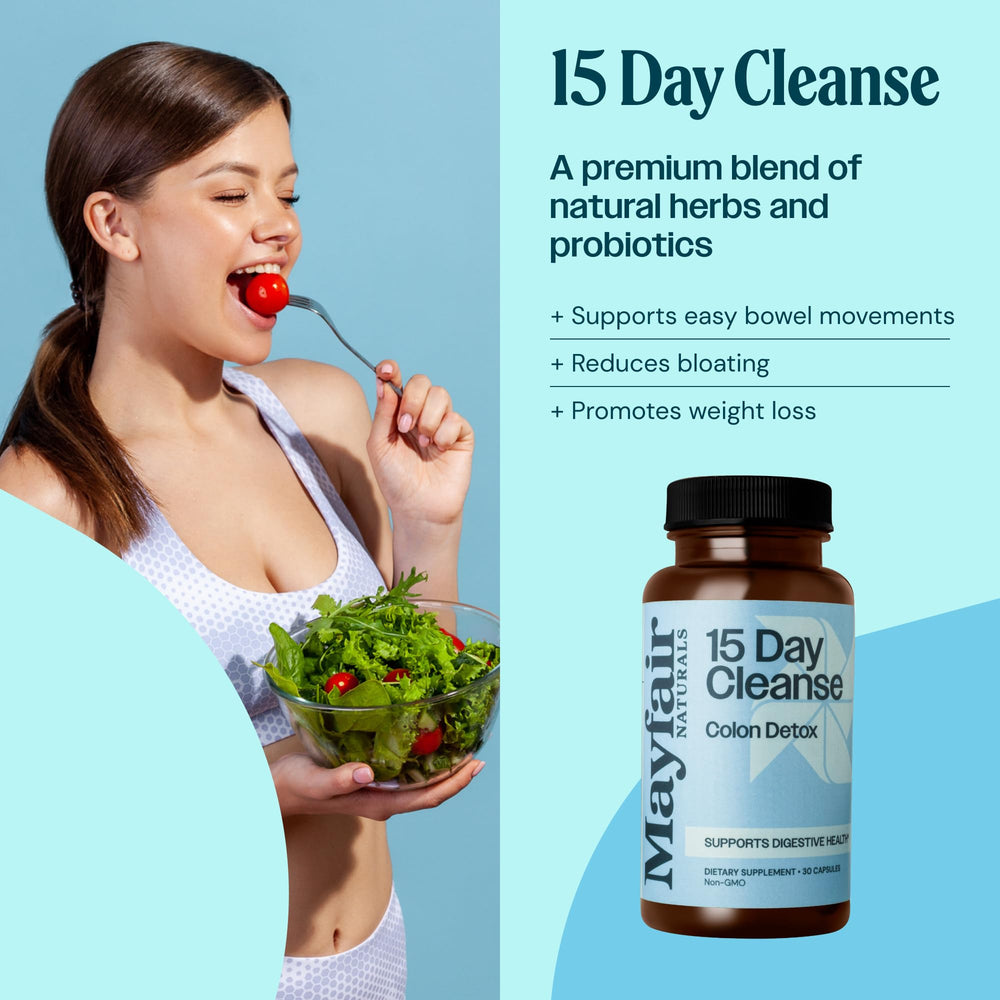Mayfair Naturals 15 Day Cleanse pills close-up, convenient daily support