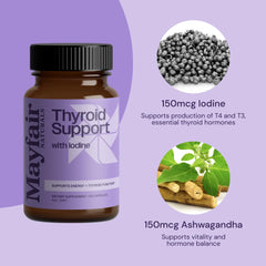 Mayfair Naturals Thyroid Support capsules with iodine dose may support energy throughout the day.