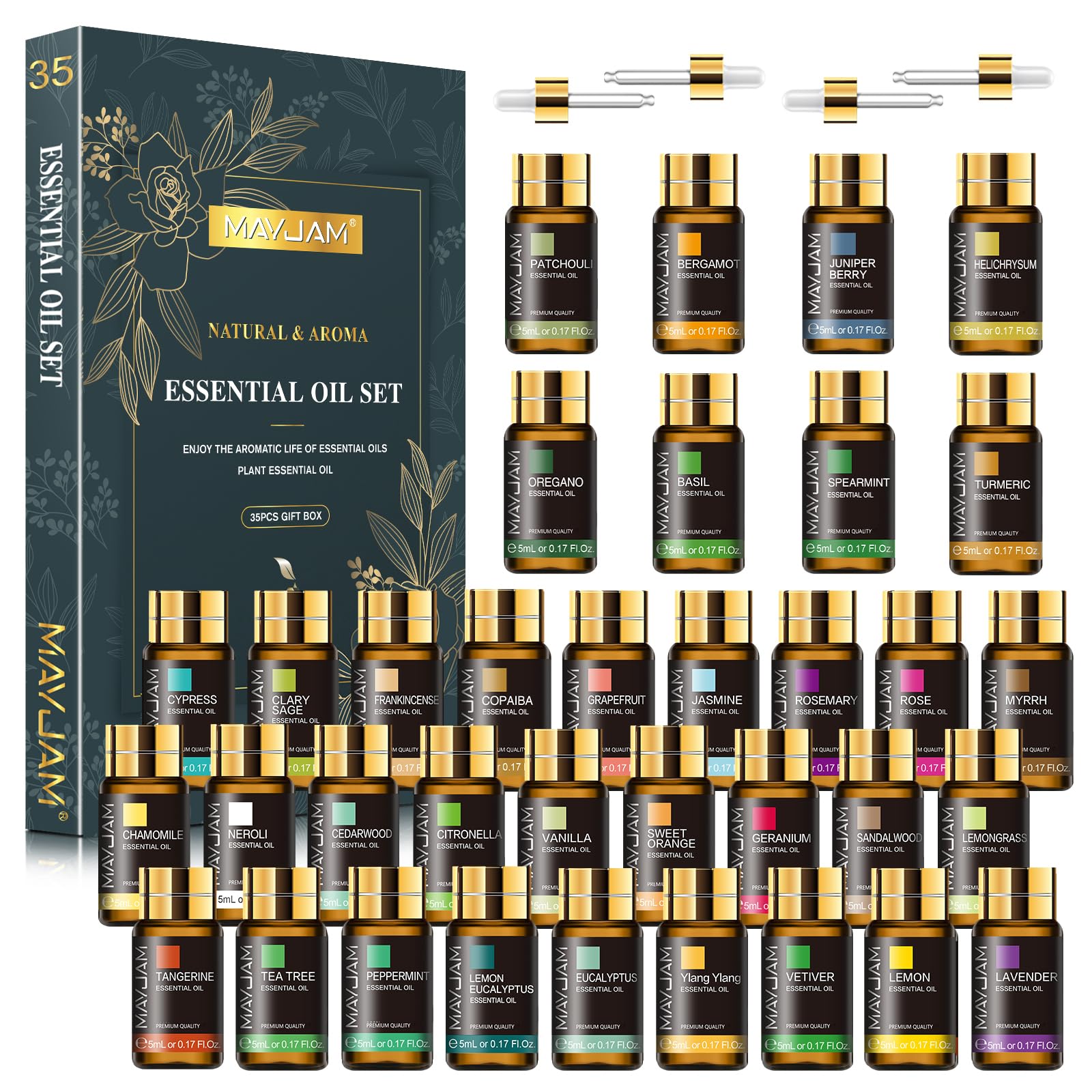 MAYJAM 35x5ml gift set packaging, ideal starter for diffusers and DIY blends.