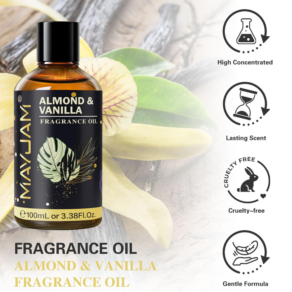 MAYJAM Almond & Vanilla diffuser-ready oil warms living spaces.