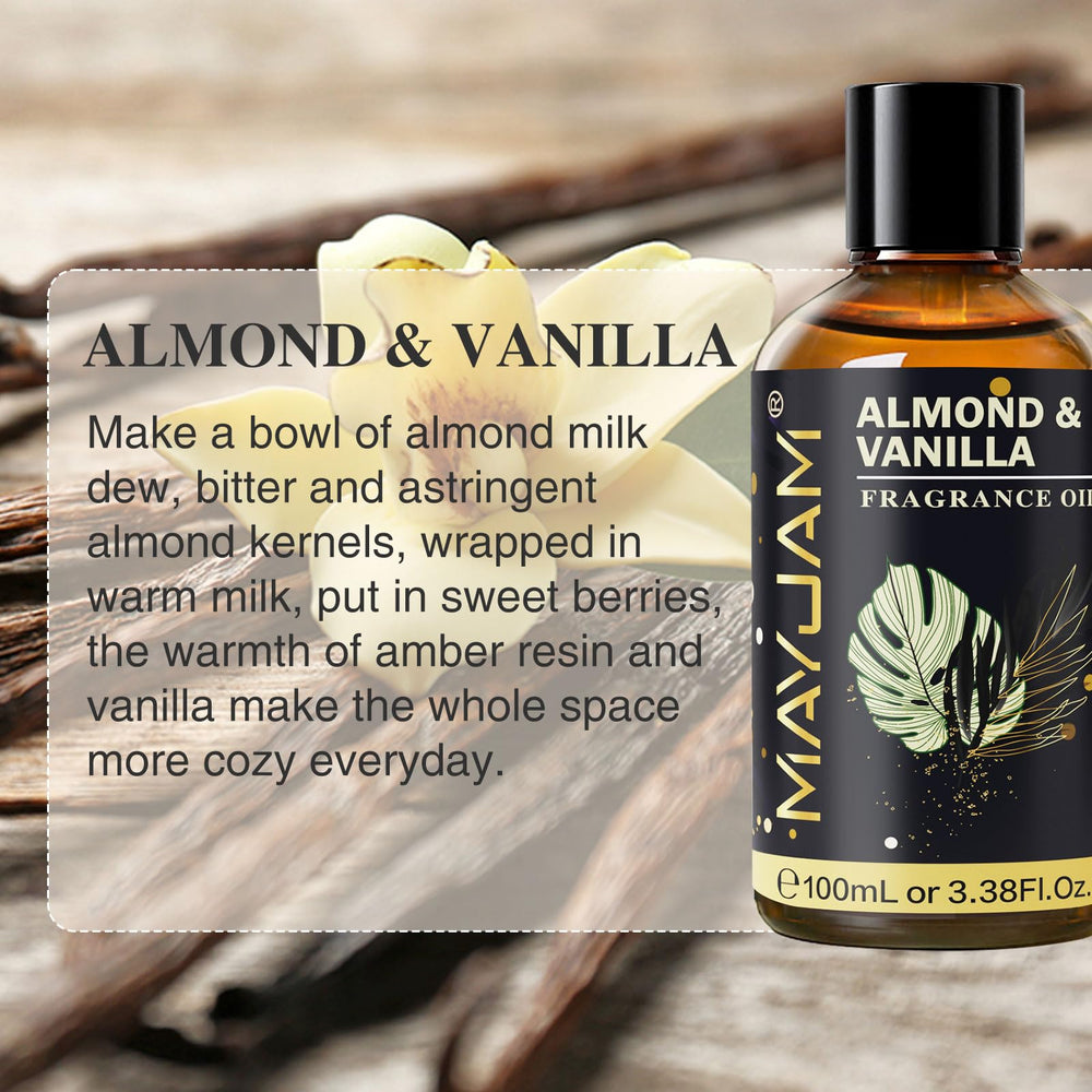 MAYJAM Almond & Vanilla fragrance oil with dropper offers precise dosing.