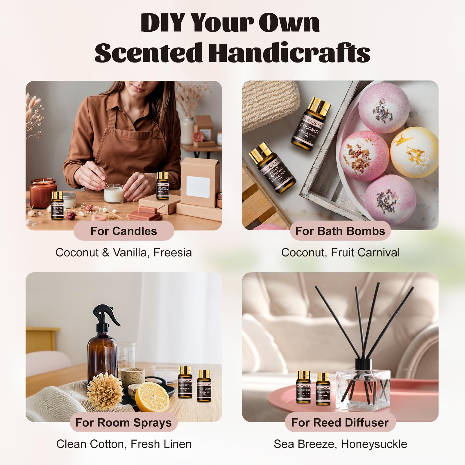 MAYJAM aroma oil variety pack, easy scent exploration.