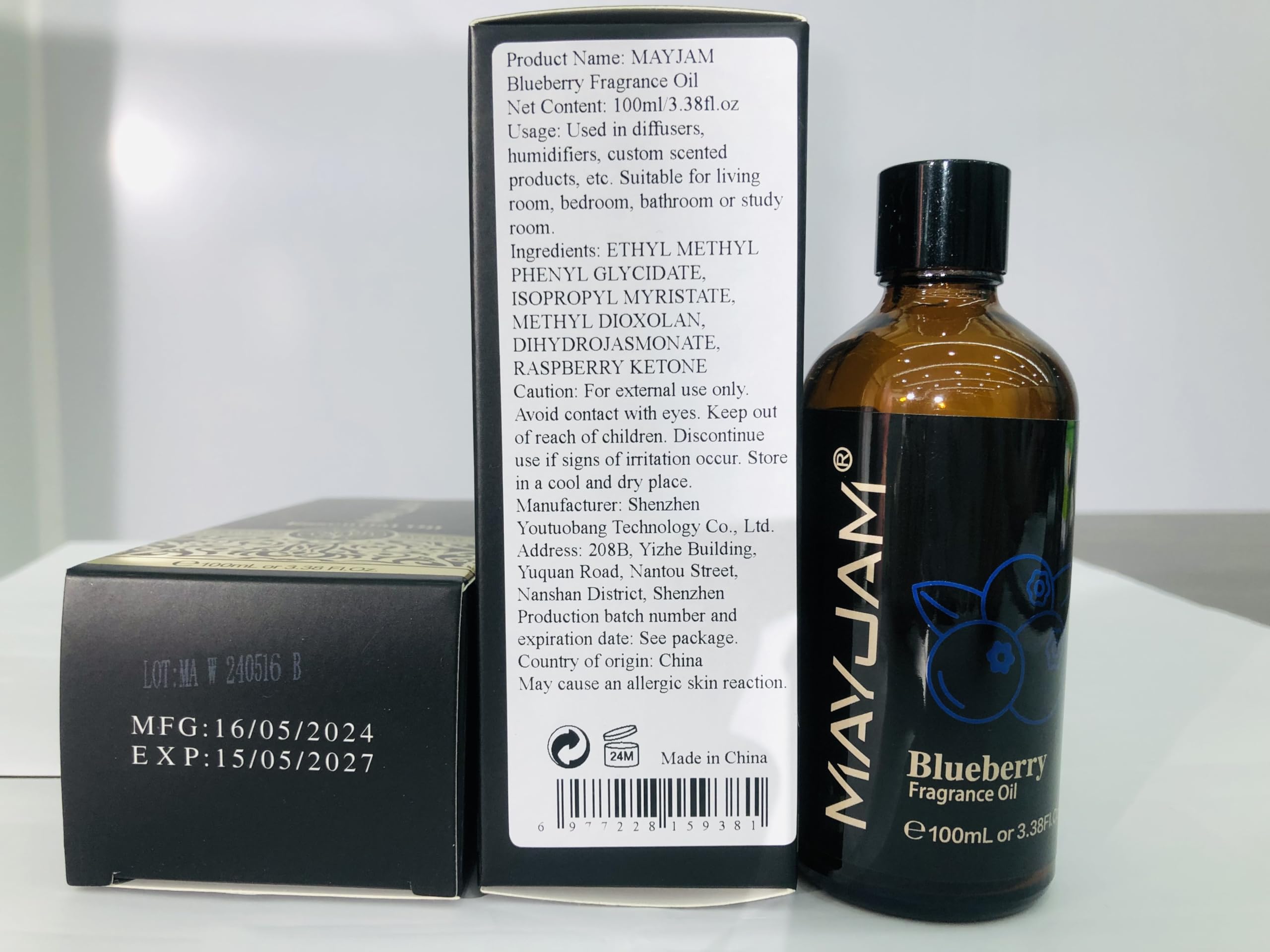 MAYJAM Blueberry fragrance oil bottle ready for diffusers and crafting