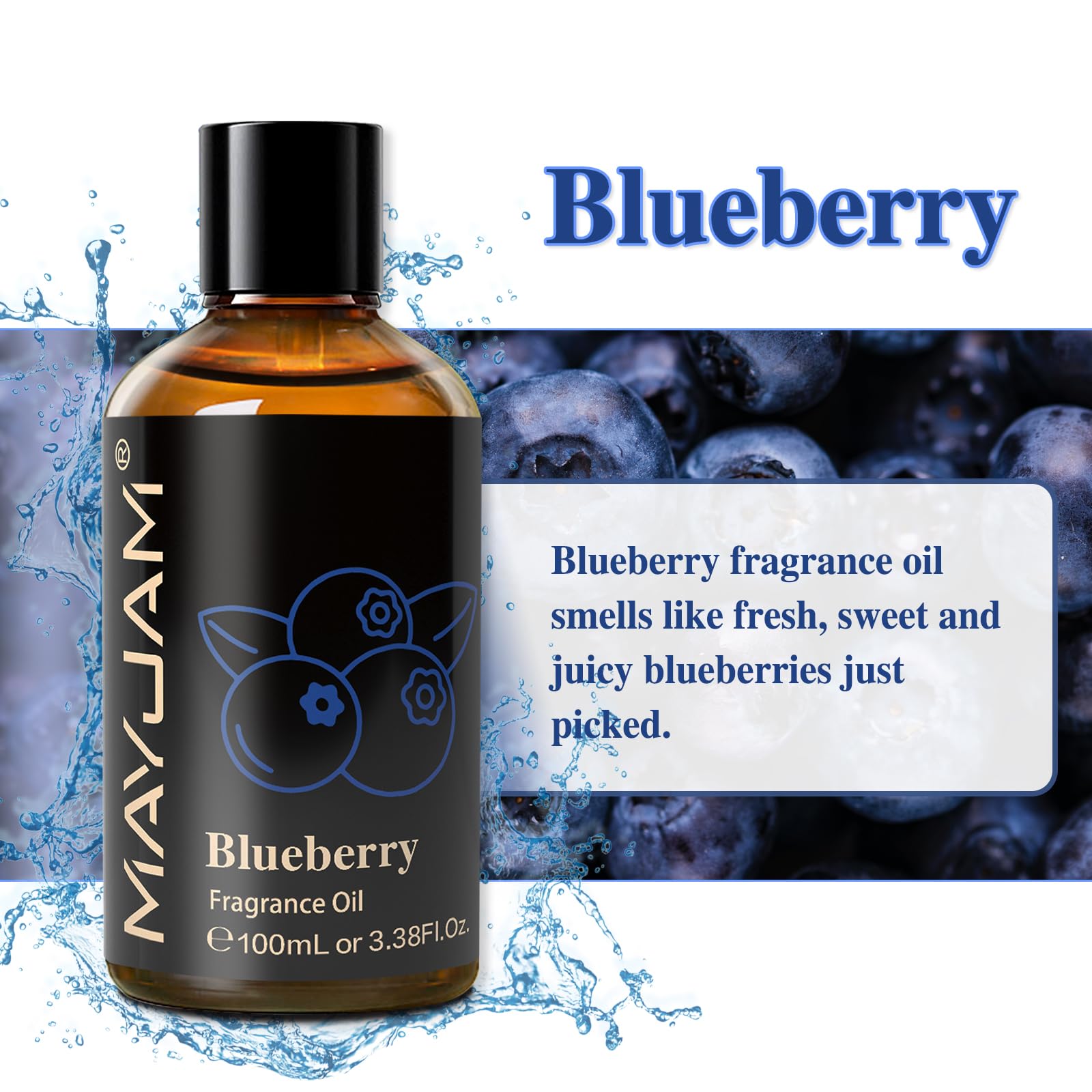 MAYJAM Blueberry fragrance oil packaging shown for gifting