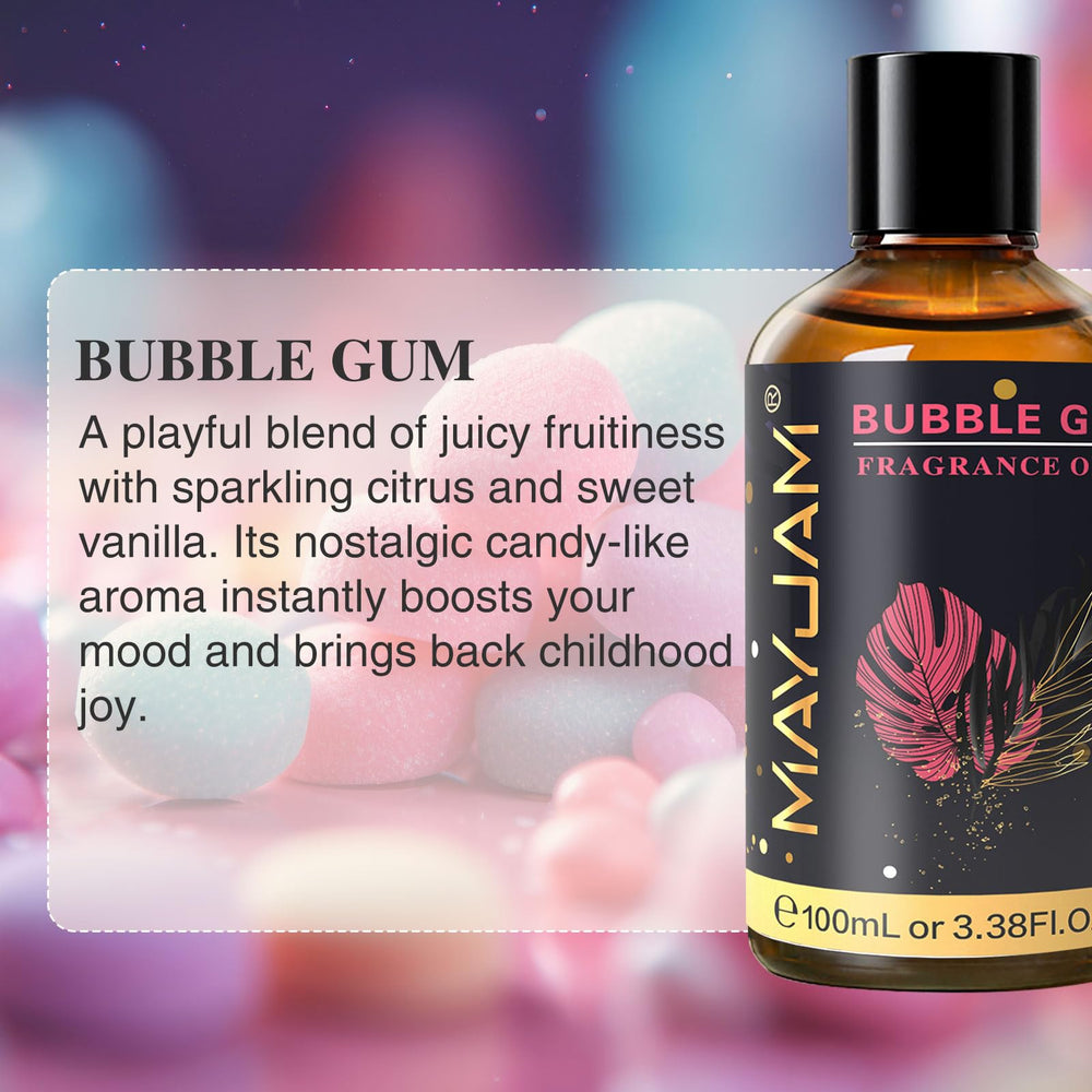 MAYJAM Bubble Gum fragrance oil in diffuser delivers inviting, sweet notes.