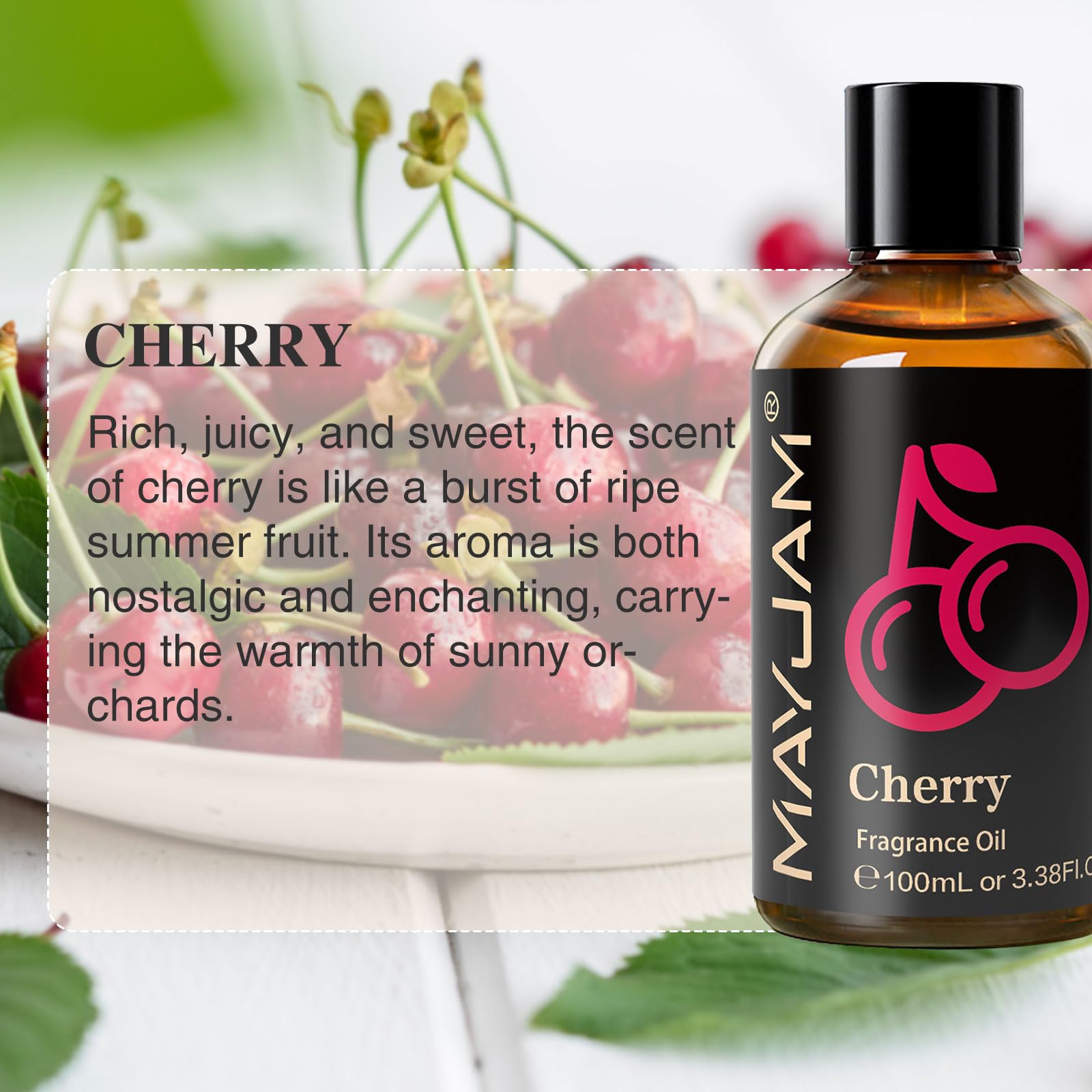 Cherry fragrance oil pour detail highlighting rich aroma for diffusers