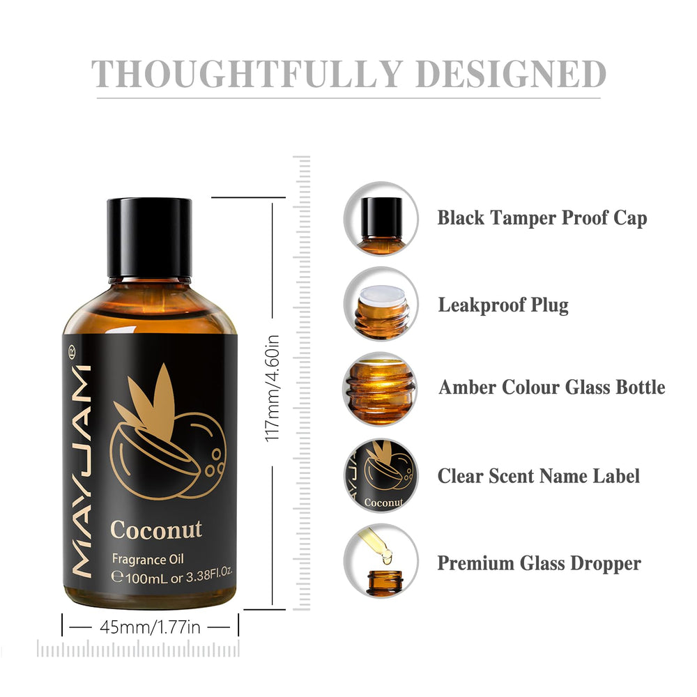 Cozy diffuser setup featuring MAYJAM Coconut Fragrance Oil and tropical aroma.