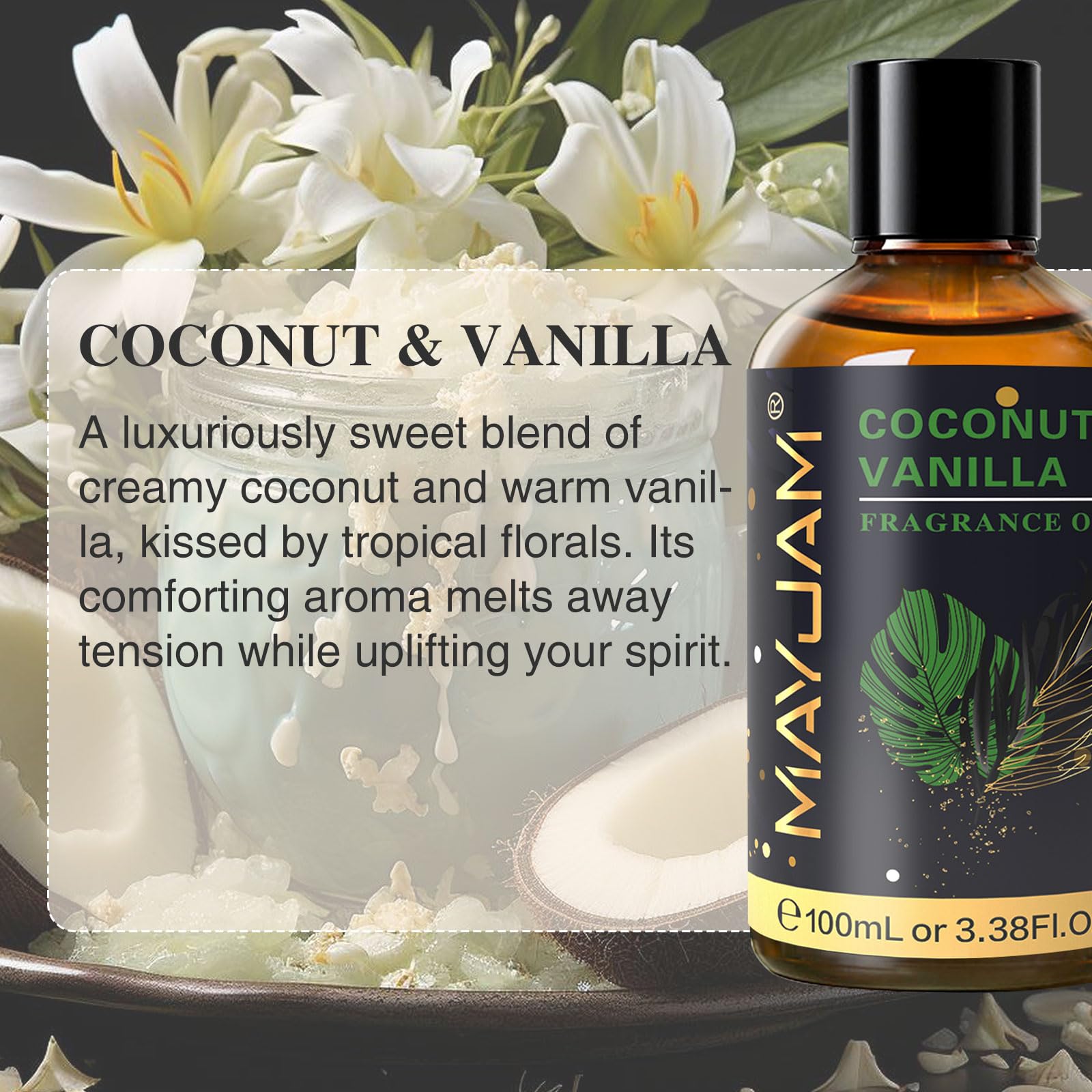 MAYJAM coconut vanilla diffuser in-use with a calming home aroma.