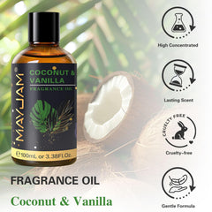 MAYJAM coconut vanilla fragrance oil dropper highlighting precise measuring for crafts.
