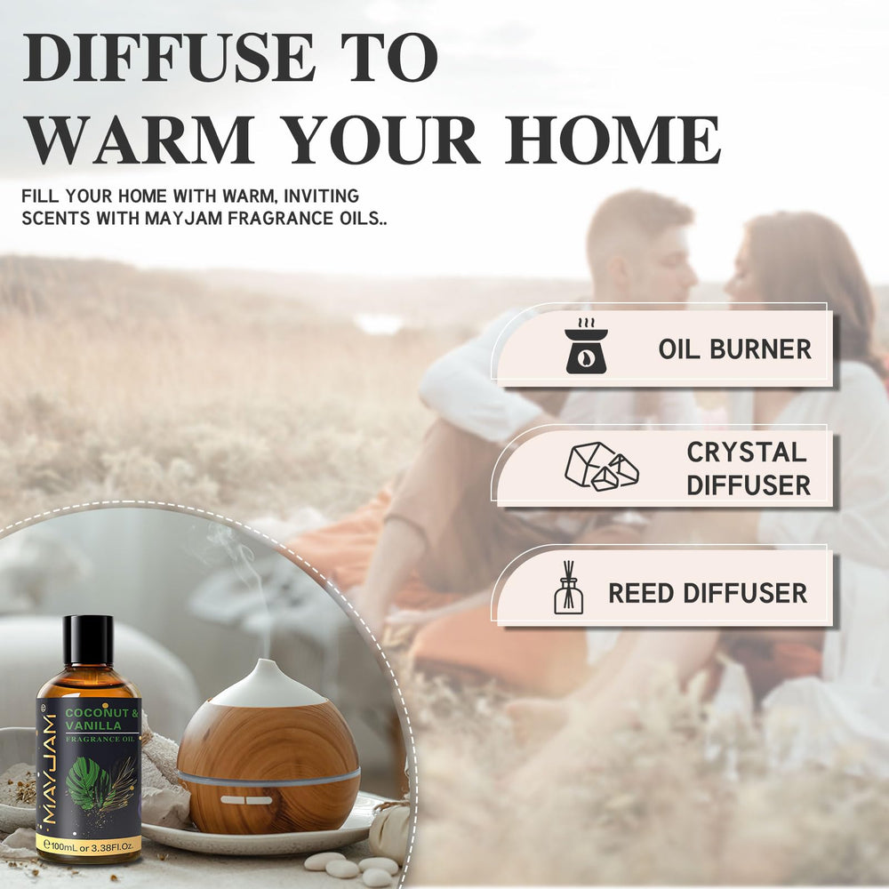 MAYJAM coconut vanilla room spray ready to freshen living spaces.