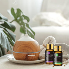MAYJAM eucalyptus essential oil bottle closeup for refreshing room scent.