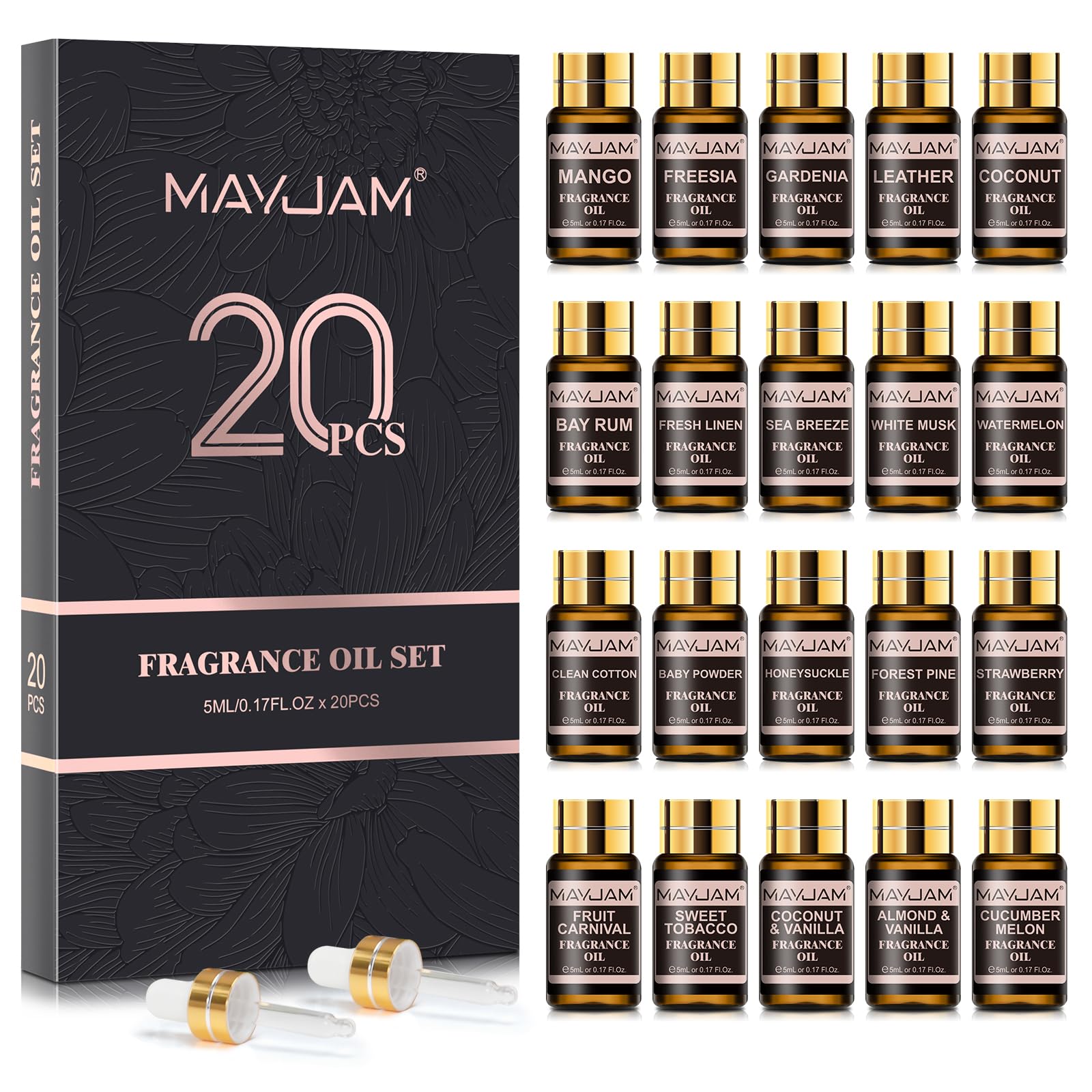 MAYJAM fragrance oil set packaging, gift-ready for home scent enthusiasts.