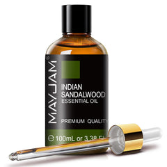 MAYJAM Indian Sandalwood Oil bottle pour for precise aroma and dosing.