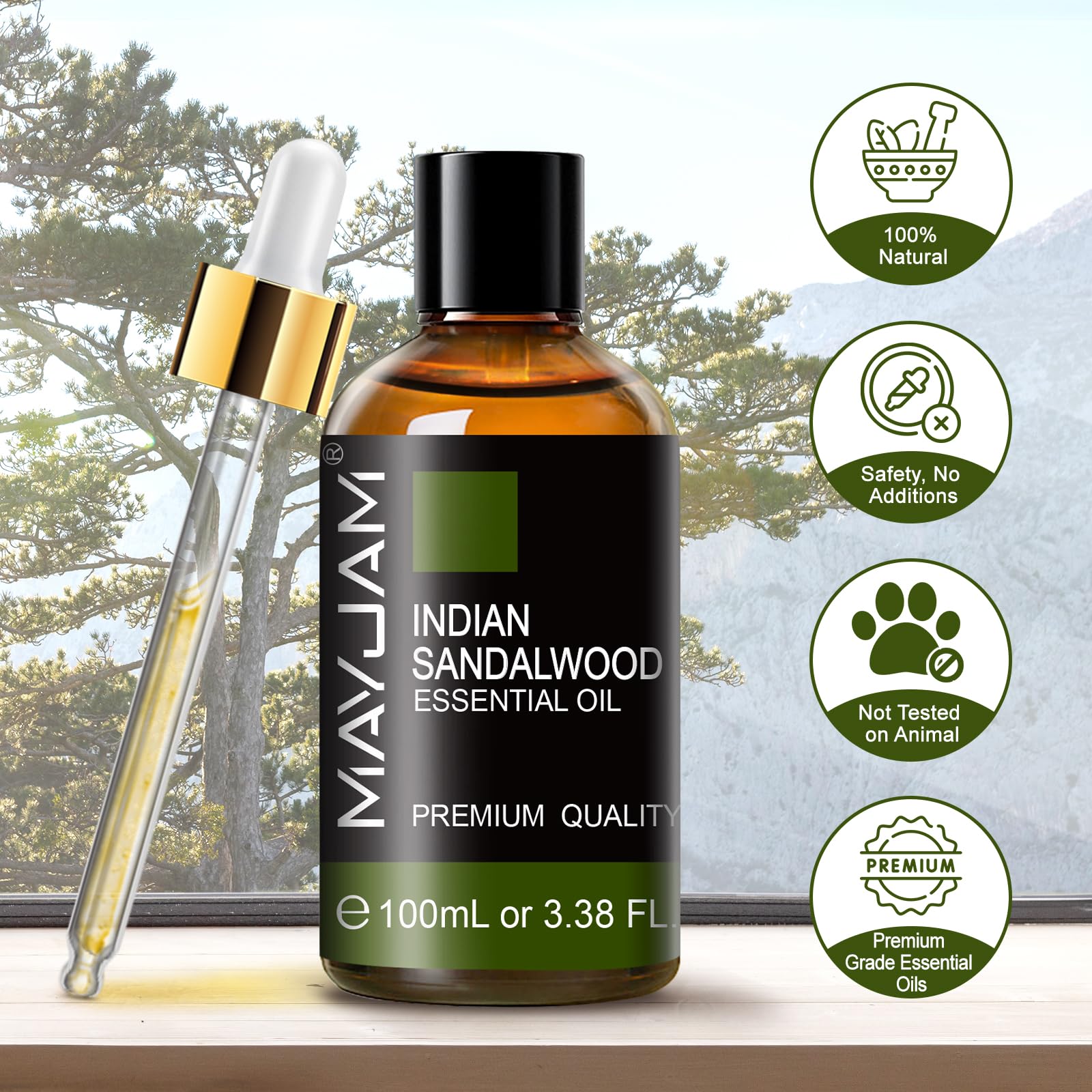 MAYJAM Indian Sandalwood Oil premium packaging suitable for gifting.