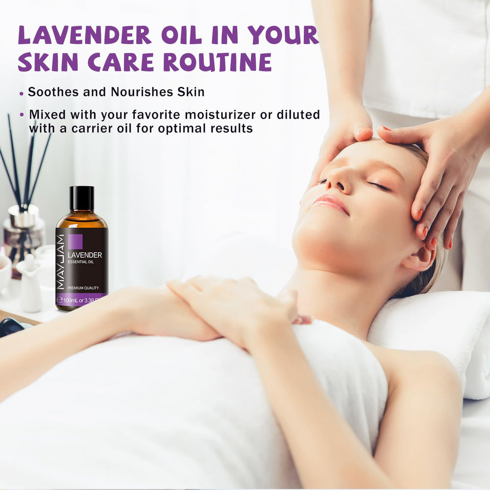 MAYJAM Lavender essential oil in skincare routine for a calming aroma.