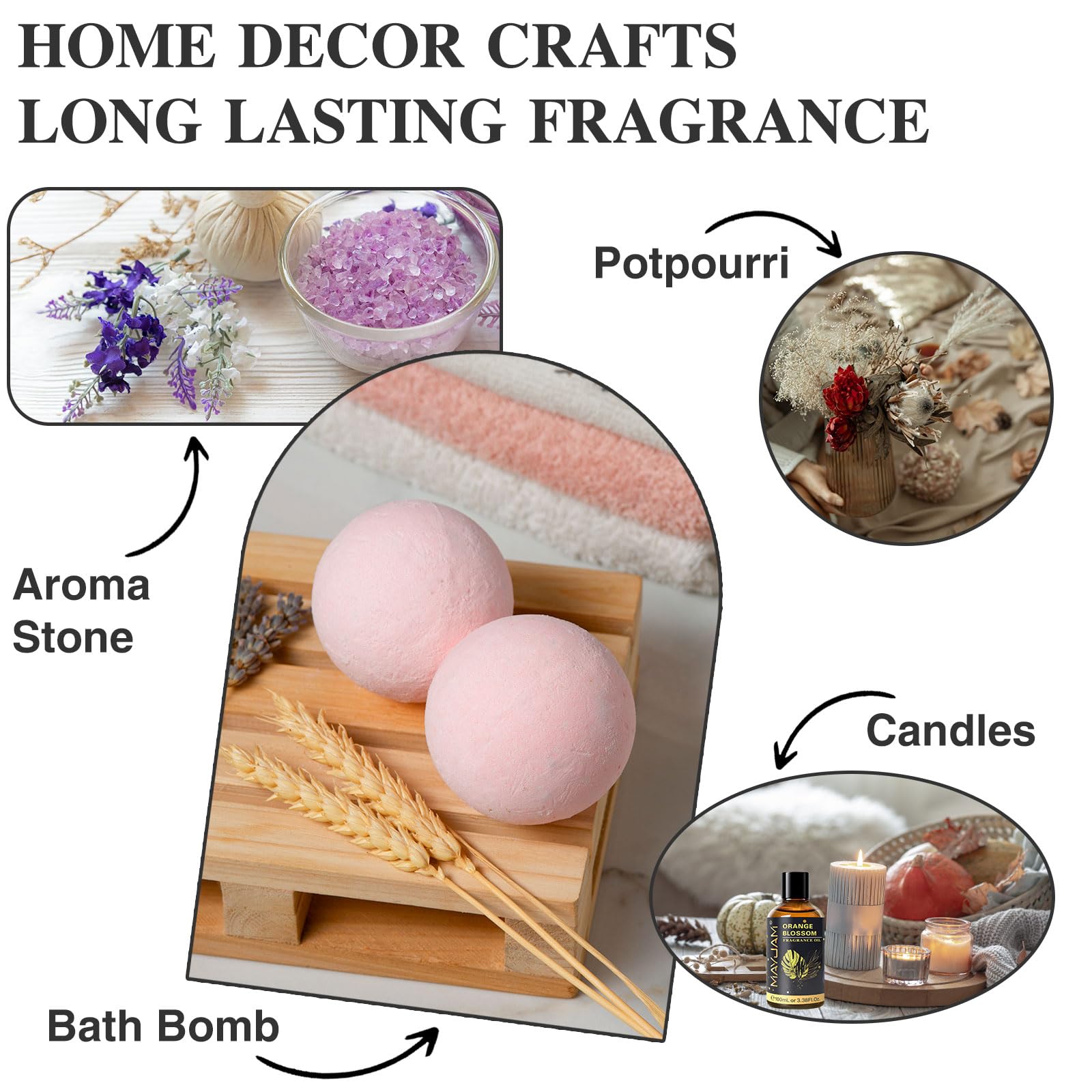 MAYJAM Orange Blossom bath bomb with luxurious fragrance notes.