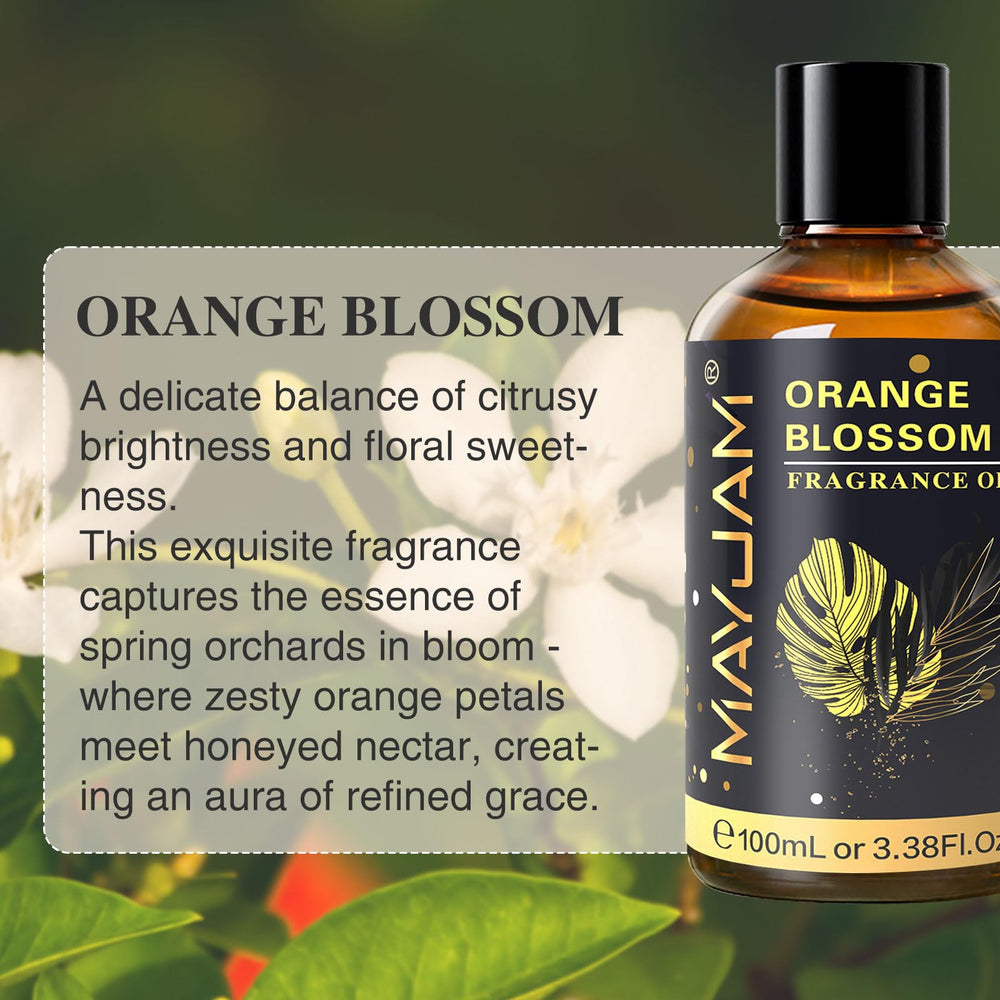 MAYJAM Orange Blossom diffuser setup in a room delivering inviting aroma.
