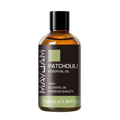 MAYJAM Patchouli oil in a diffuser-ready setup for a calming atmosphere.