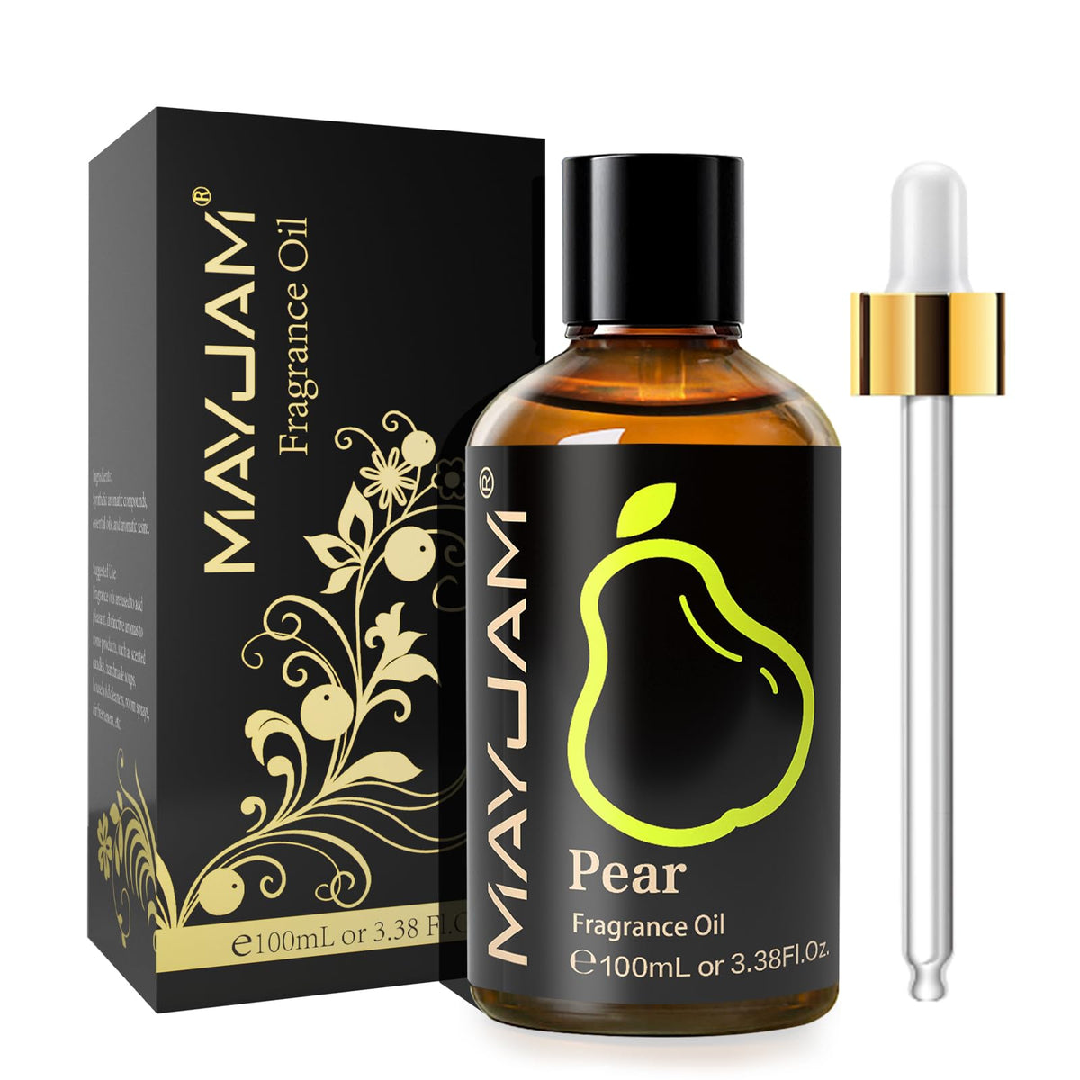 MAYJAM pear fragrance oil bottle for diffusers and DIY projects.