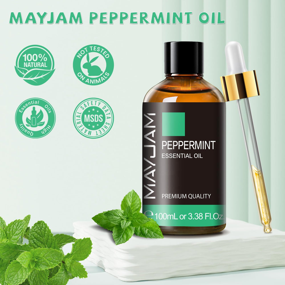 MAYJAM peppermint oil for aromatherapy diffusion to support focus and mood.