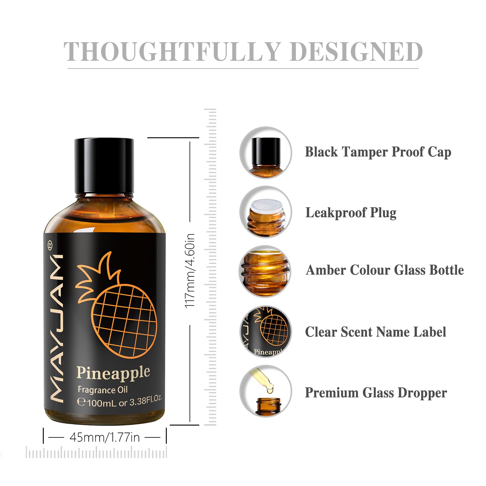 Premium glass dropper enables exact drop control.