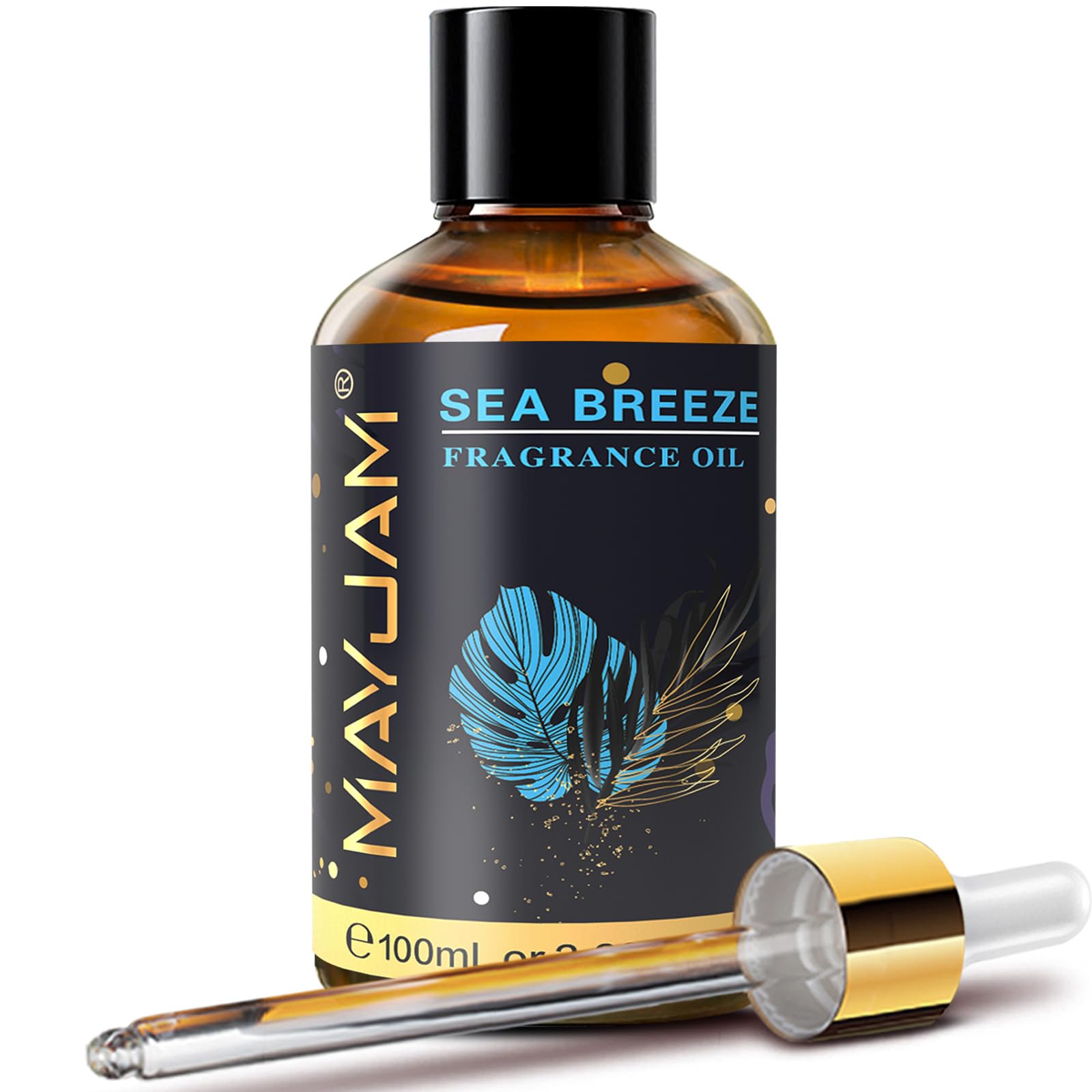 MAYJAM Sea Breeze fragrance oil in amber bottle for long-lasting diffusing.
