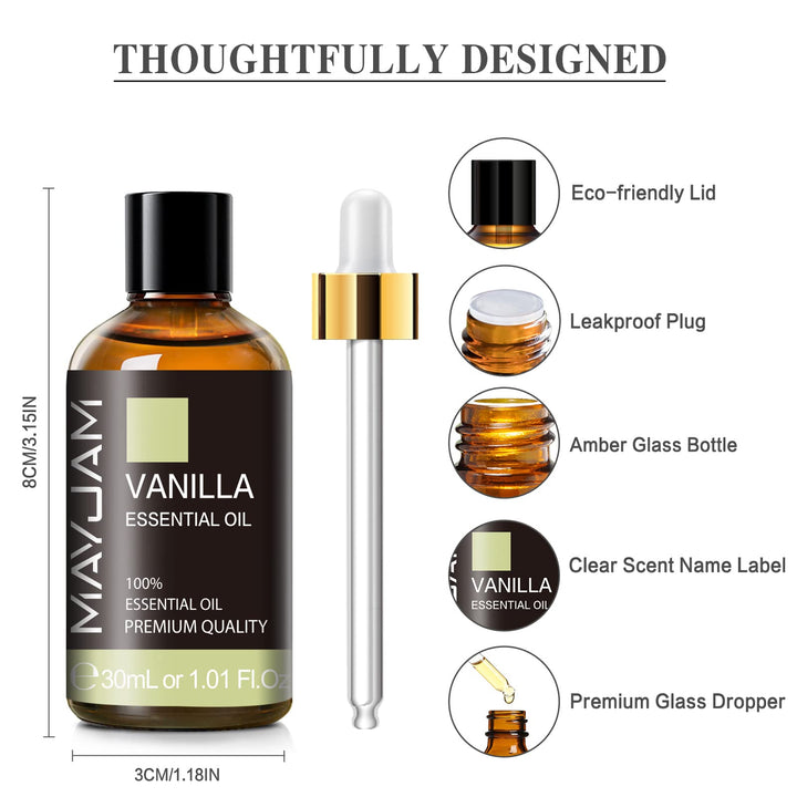 MAYJAM vanilla oil glass dropper ensures precise measuring.
