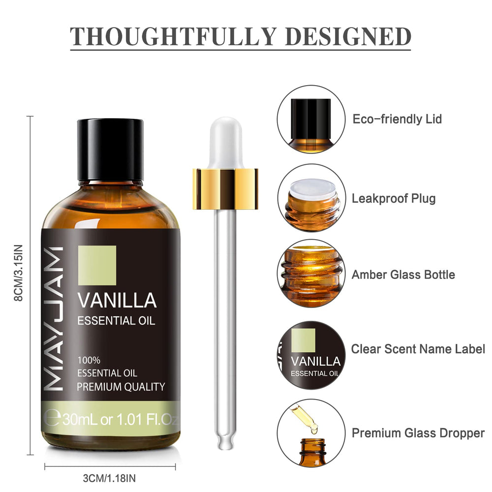 MAYJAM vanilla oil glass dropper ensures precise measuring.