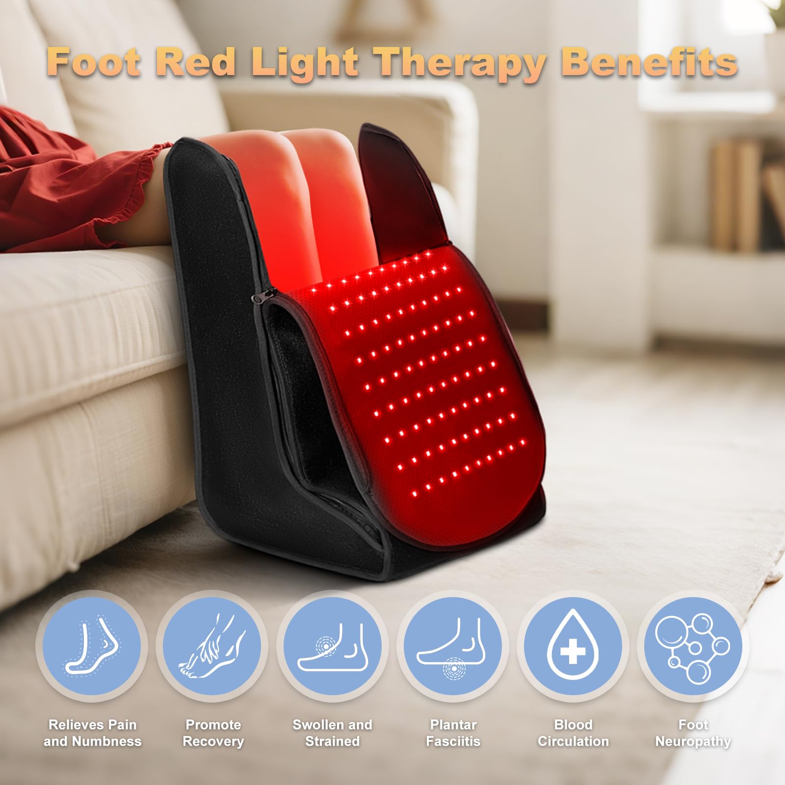 MAYLINK foot therapy LED panel close-up highlights dual wavelengths.