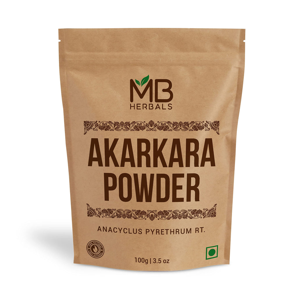 MB Herbals Akarkara root powder bottle ready for traditional hair care blends