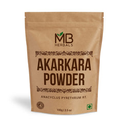 MB Herbals Akarkara root powder bottle ready for traditional hair care blends