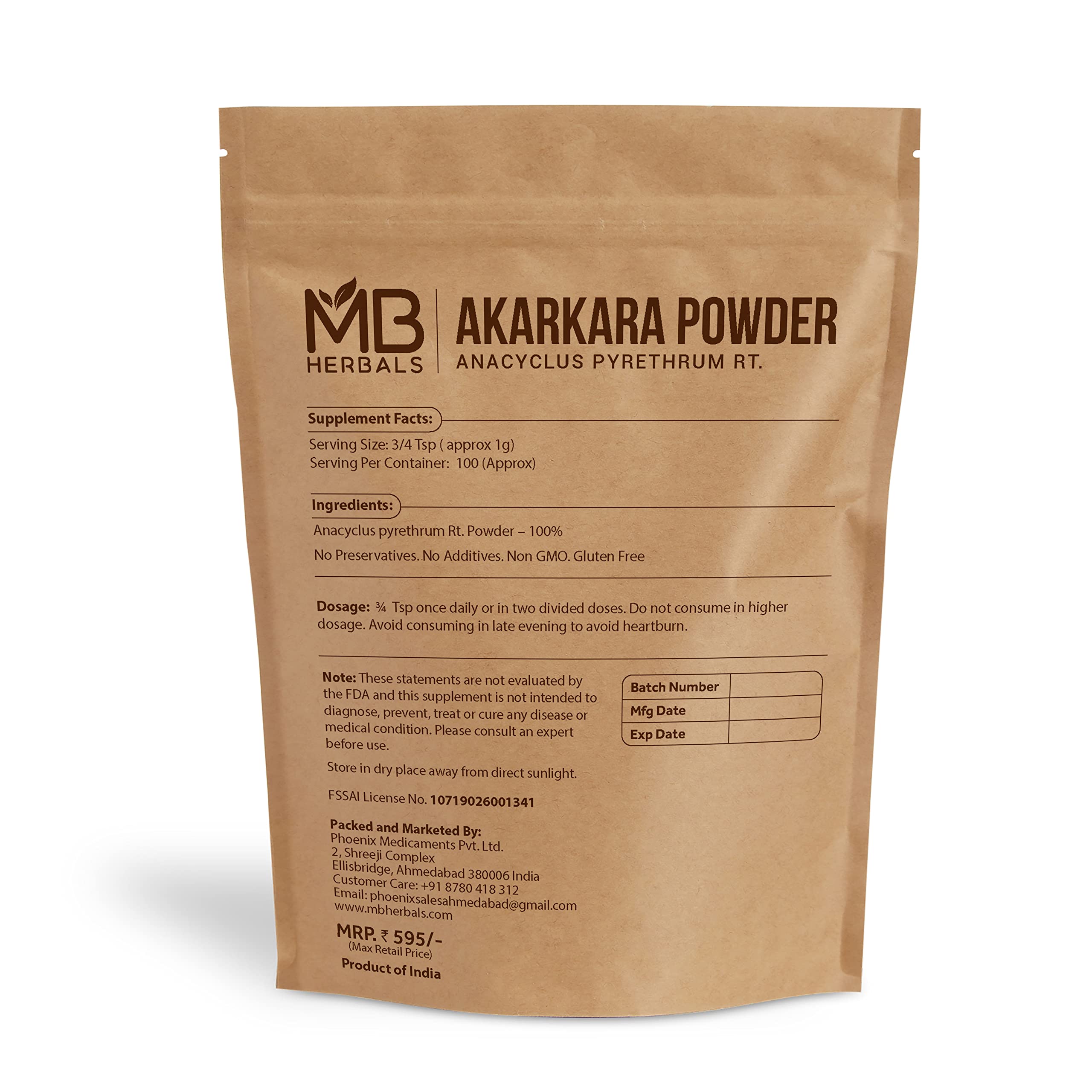 MB Herbals Akarkara root powder packaging highlights versatile use in skincare rituals