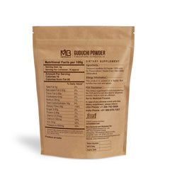 MB Herbals Guduchi Powder packaging image shows gluten-free, non-GMO product