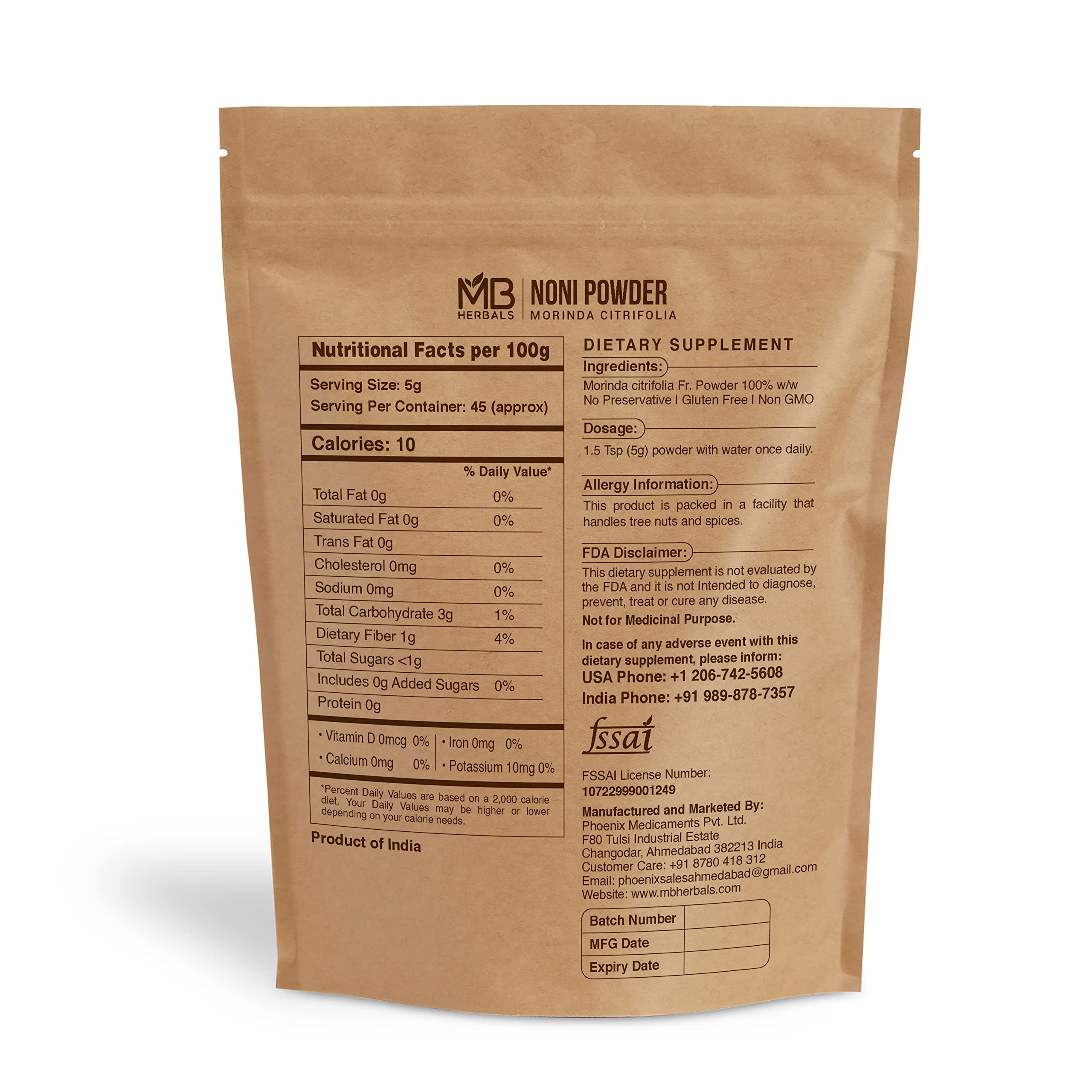MB Herbals Noni Powder jar in kitchen, perfect for gluten-free vegan meals.