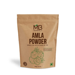MB Herbals Seedless Amla Powder in a jar shows pure Indian gooseberry for daily smoothie boosters