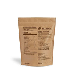 MB Herbals Seedless Amla Powder scoop emphasizes raw, gluten-free supplement for convenient nutrition