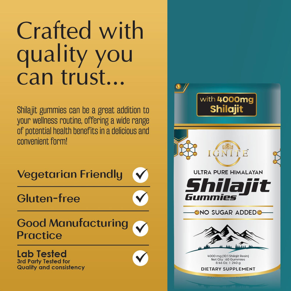 MBDH Wellness Shilajit Gummies close-up texture hints at chewy energy bites