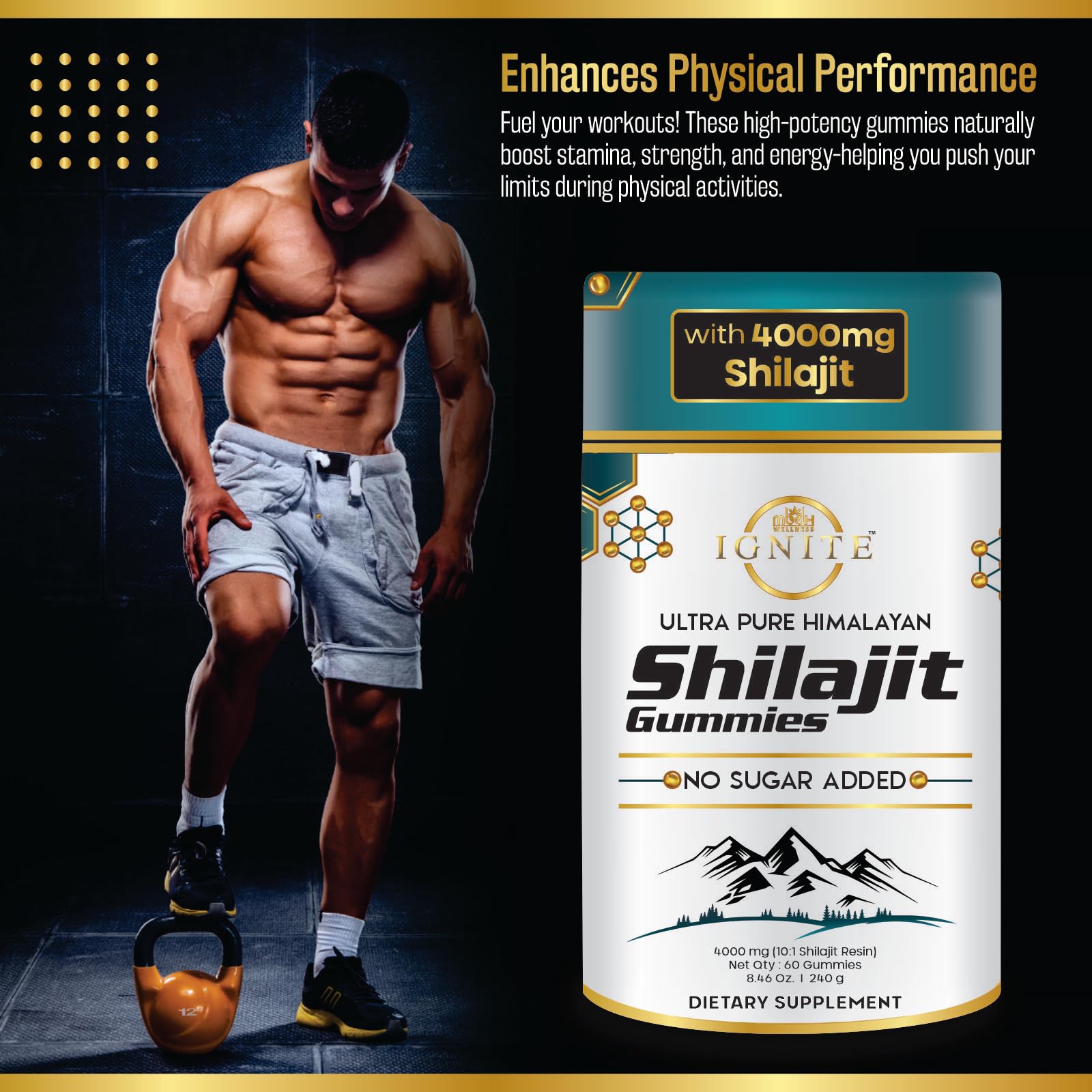 MBDH Wellness Shilajit Gummies vegan sugar-free badge on pack