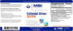 MBI Nutraceuticals Colloidal Silver 30ppm pour image illustrating easy dosing for daily routines.