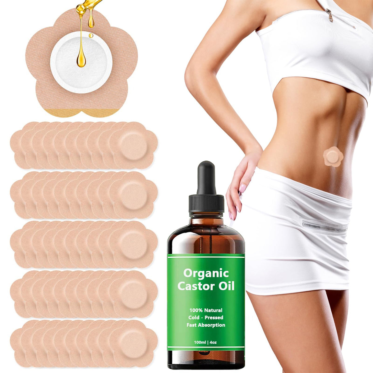 MCArthur castor oil belly button patch kit full view for home and travel