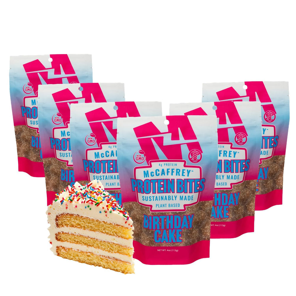 MCCAFFREY PROTEIN BITES Birthday Cake bag with sprinkles for on-the-go protein