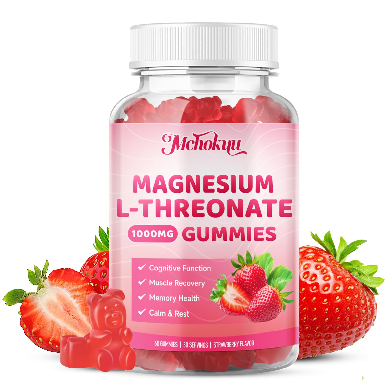 Mchokuu Magnesium L-Threonate Gummies bottle with 60-count label for daily wellness