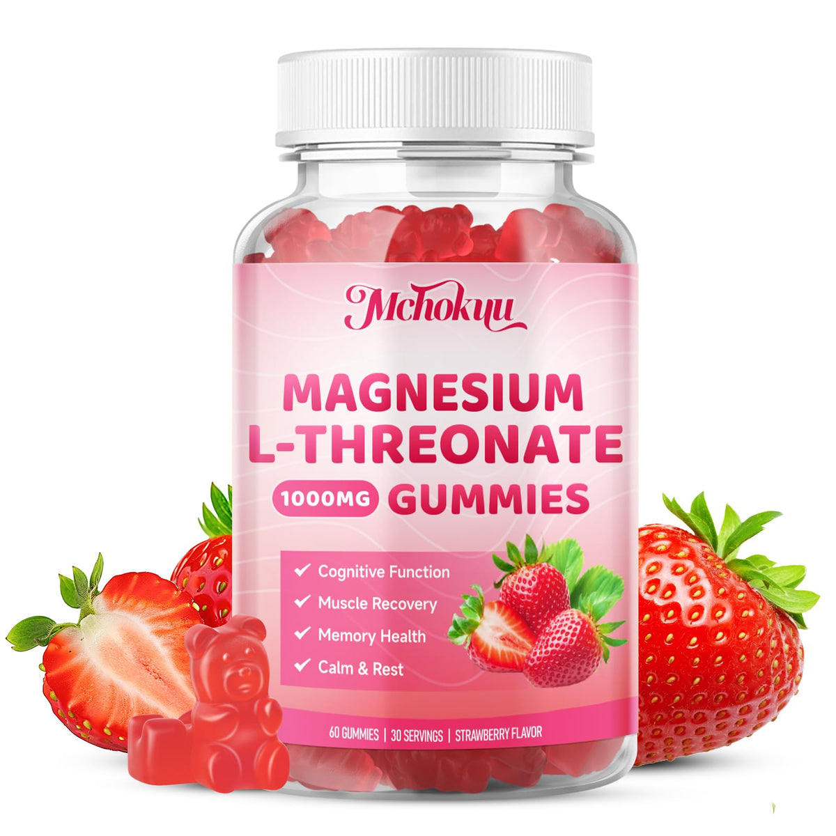 Mchokuu Magnesium L-Threonate Gummies bottle with 60-count label for daily wellness