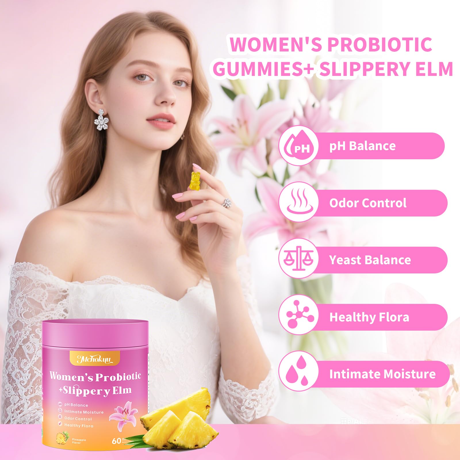 Mchokuu pineapple flavor gummy delivers refreshing taste and routine snacking.