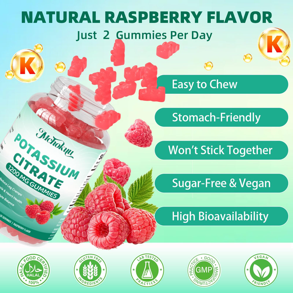 Mchokuu Potassium Citrate Gummies kid-friendly chew texture suitable for all ages.