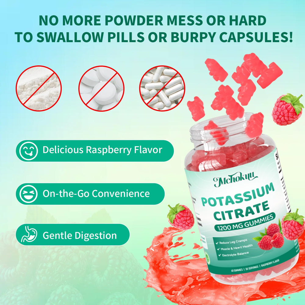 Mchokuu potassium citrate gummies vegan ingredients label highlights plant-based base