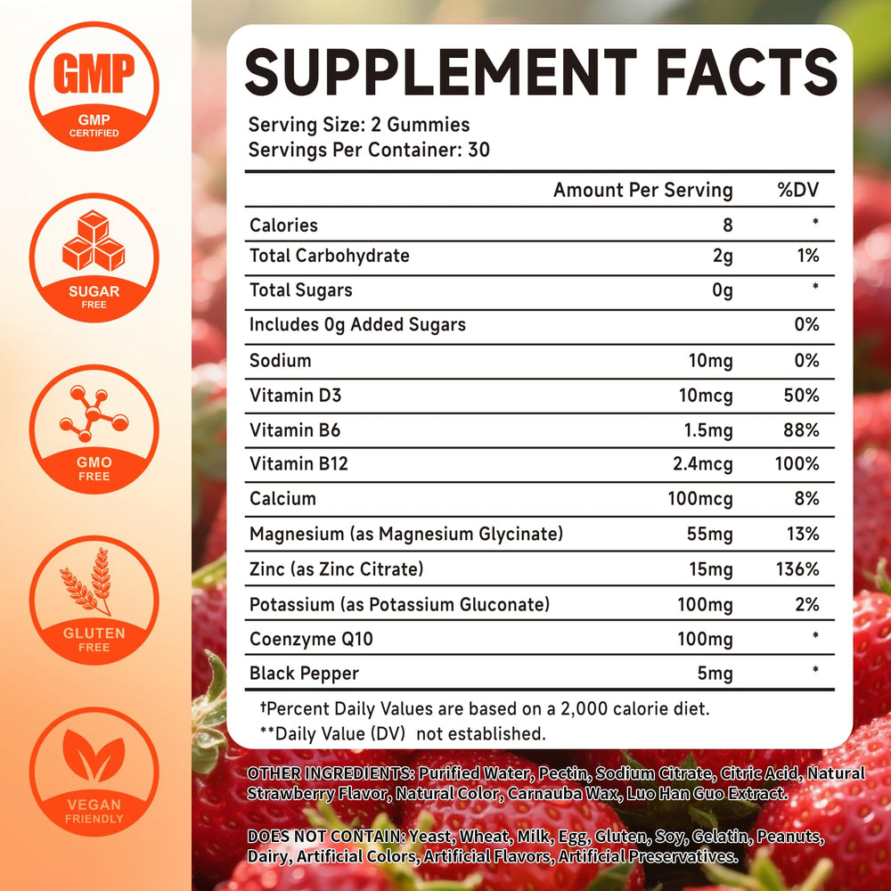 Mchokuu gummies label shows sugar-free strawberry flavor and easy to chew.