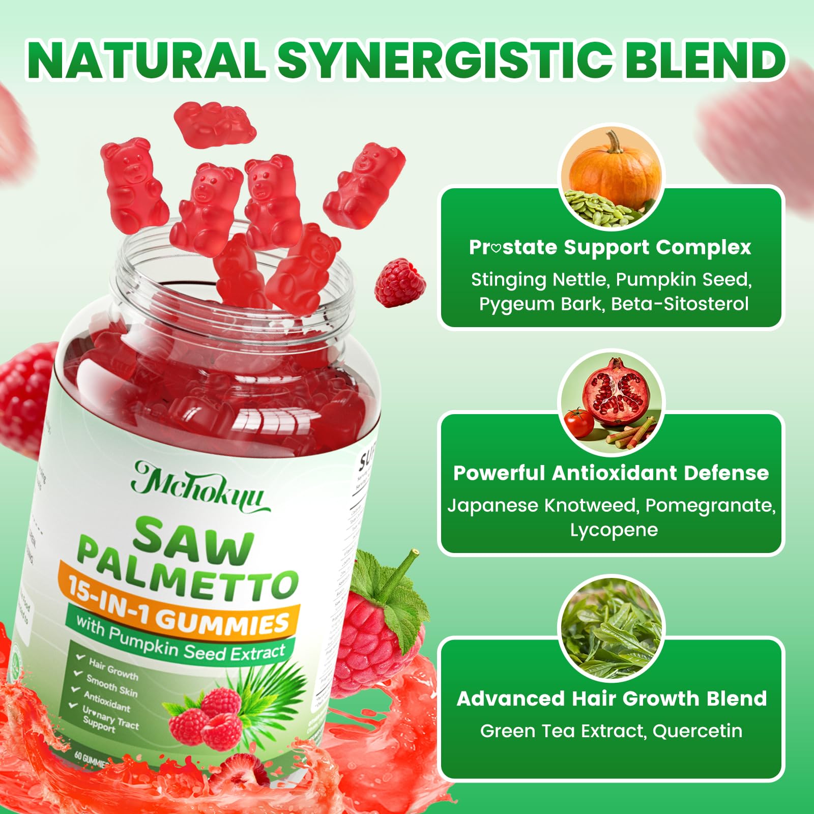 Pumpkin seed oil ingredient bottle highlighting natural support in Mchokuu gummies