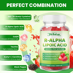 Mchokuu R Alpha Lipoic Acid gummies packaging highlights 60-count vegan non-GMO gluten-free attributes